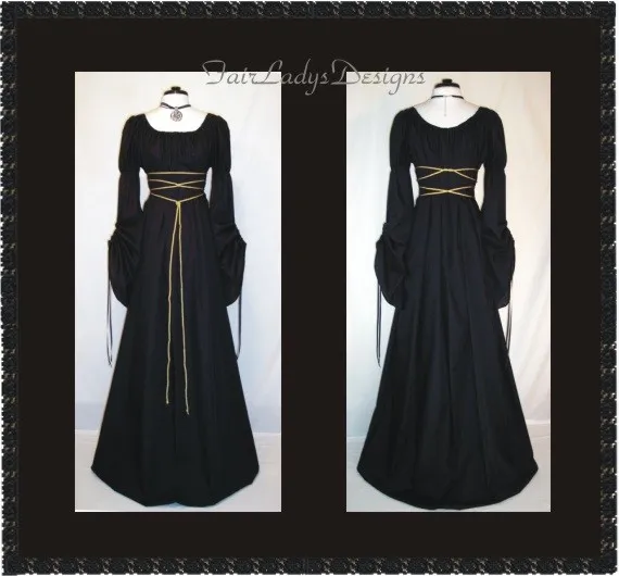 Sale ~ Gorgeous Medieval/Renaissance Black Cathedral Sleeve Costume Gown, Custom made to order in your Color. by FairLadysDesigns steampunk buy now online