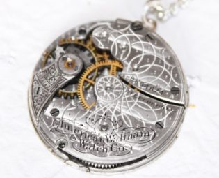 Steampunk Necklace - High End Spectacular Lotus GUILLOCHE ETCHED WALTHAM Antique Pocket Watch Movement Men Steampunk Necklace Wedding Gift by TimeInFantasy steampunk buy now online