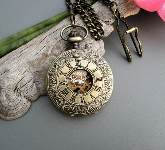 Antique Bronze Pocket Watch with Pocket Watch Chain - Roman Mechanical -Groomsmen Gift - Best Man - Steampunk Victorian Era - Item MPW06 by ArtInspiredGifts steampunk buy now online