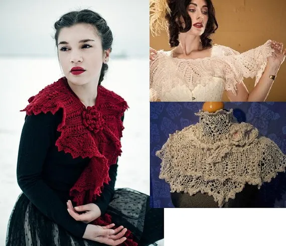 pdf KNITTING PATTERN lace knitted scarf victorian style I by Wollarium steampunk buy now online