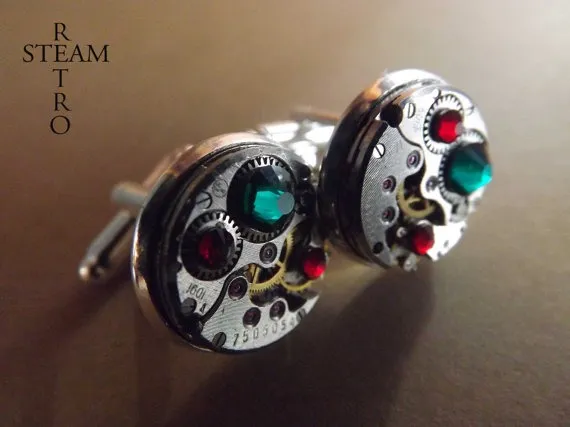 Swarovski Steampunk Cufflinks - Steampunk Jewelry by Steamretro by SteamretroUSA steampunk buy now online