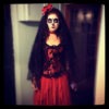 Halloween day of the dead costume Black/red lace corset with black lace red rose trimmed veil choice of bustle skirt or red tasselled skirt by cindysboho steampunk buy now online