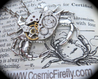 Steampunk Necklace Silver Crab Necklace Vintage Watch Movement Gothic Victorian Jewelry Rustic Primitive Antiqued Finish by CosmicFirefly steampunk buy now online