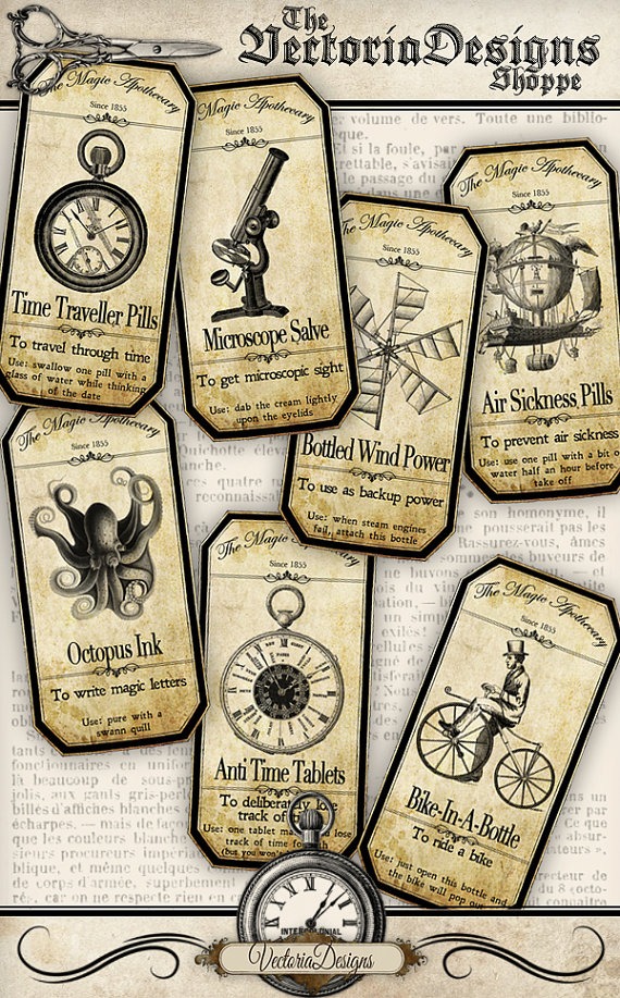 Steampunk Apothecary Labels halloween apothecary printable craft hobby crafting scrapbooking instant download digital collage sheet - VD0151 by VectoriaDesigns steampunk buy now online