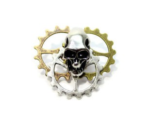 Clockwork Skull Brooch, Skull and Gears Brooch, Steampunk Skull Pin, Goth Skull Brooch by MoLGifts steampunk buy now online