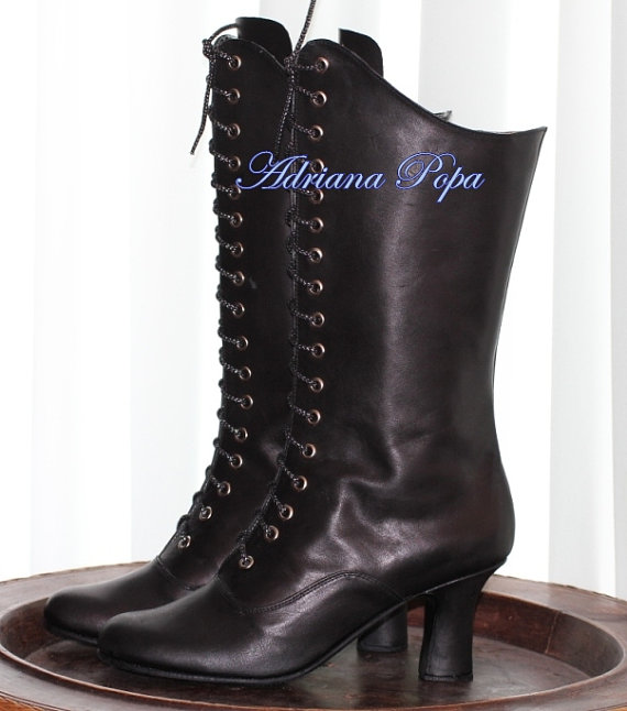 Victorian Boots in Black Leather Victorian Style Heeled Black Boots Ankle boots Order your Customized boots by VictorianBoots steampunk buy now online