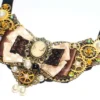 Steampunk neo Victorian cameo pearls and filigree mechanical cogs gold copper and silver Statement bib necklace Unique wearable art by HausofTrashglam steampunk buy now online