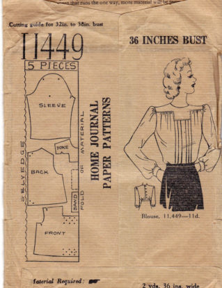 1940s Back Buttoned Blouse Pattern Home Journal 11449 Vintage Sewing Pattern Bust 36 inches UNUSED Factory Folded by allthepreciousthings steampunk buy now online