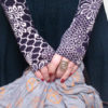 Victorian Purple and White damask fingerless gloves - Warm Winter Arm Warmers Gothic Dark steampunk flower floral paisley mandala gift wool by WearMeUp steampunk buy now online