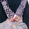 Victorian Purple and White damask fingerless gloves - Warm Winter Arm Warmers Gothic Dark steampunk flower floral paisley mandala gift wool by WearMeUp steampunk buy now online