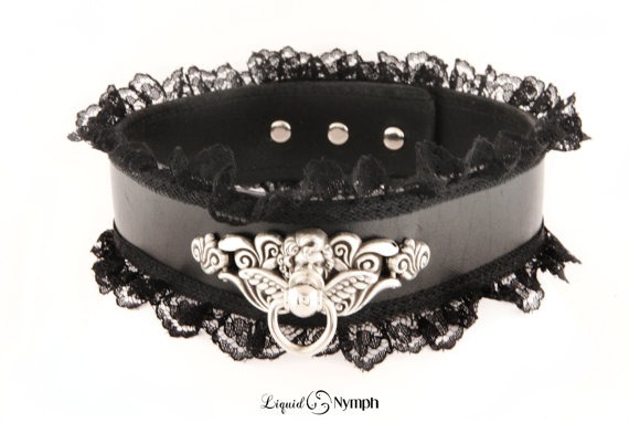 BDSM Elegant Lace Collar Cupids Intended Fetish Leather Bondage Choker Snaps / Locking Day BDSM Kitten Play DDLG Collar Valentine's day Gift by LiquidNymph steampunk buy now online