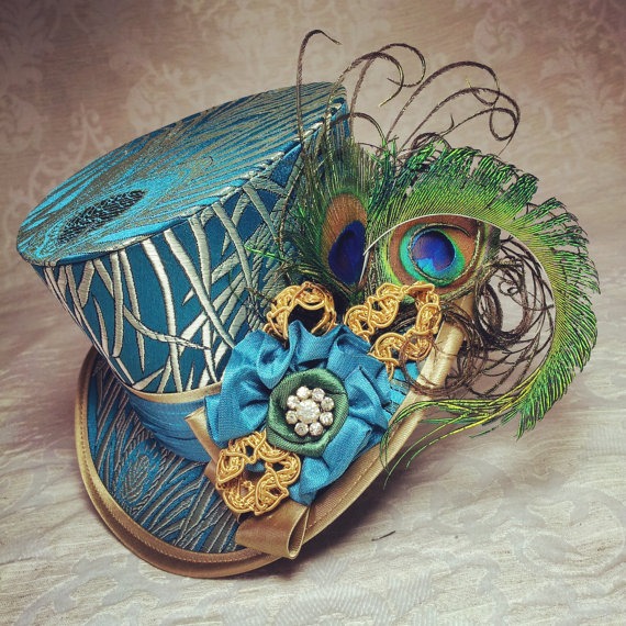 Mini Top Hat, Steampunk hat, Top hat, Gothic Lolita hat, Mad Hatter hat, Steampunk Wedding, Victorian Wedding, Ascot hat, Derby hat, peacock by OohLaLaBoudoir steampunk buy now online