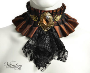 Steampunk Choker with brown glass crystal, gears and wings - Victorin fantasy jewelry Necklace, Steampunk Wedding collar, Brown choker jabot by Vilindery steampunk buy now online