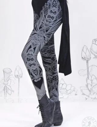 Printed Black Yoga Leggings by Carouselink steampunk buy now online