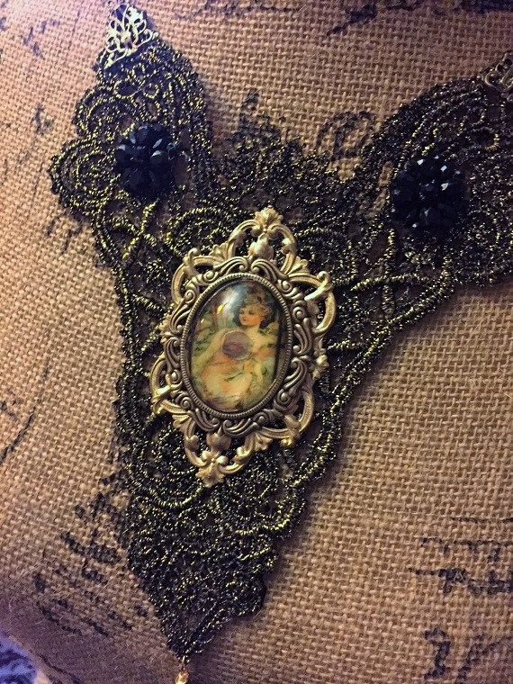 Gold Lace Choker Necklace Steampunk Fantasy Art Nouveau Victorian by TinkersDaughter2015 steampunk buy now online