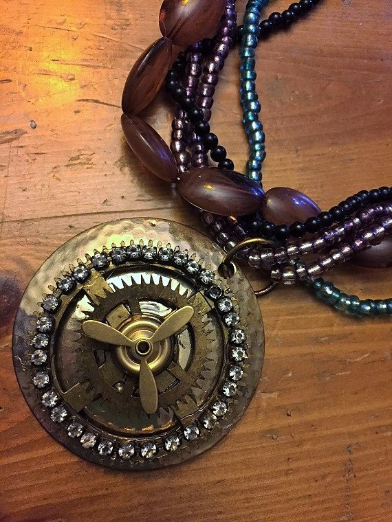 Brass and Rhinestone Multi Chain Choker Necklace Steampunk Fantasy Tribal Aviator Airship by TinkersDaughter2015 steampunk buy now online