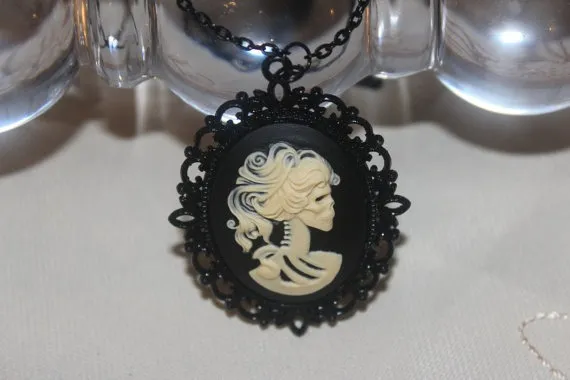 Goth, Steampunk, Skeleton Woman Cameo. Skeleton Woman, Cameo, Choker. Goth Steampunk Jewelry. Skeleton Woman, Cameo, Pendant Choker. by MidniteGypsyJewelry steampunk buy now online