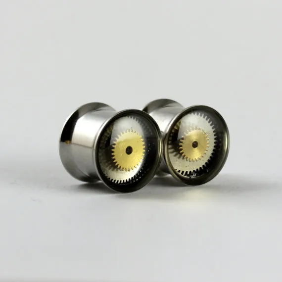 11mm Steampunk Ear Plugs / Steampunk Ear Tunnels / Double Flare Tunnels / by NestreJewellery steampunk buy now online