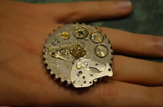 steampunk ring, ring made with gear pump water to car and watch parts by TimekeeperShop steampunk buy now online