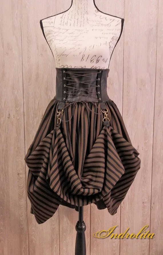 Steampunk Lolita Skirt - Black and brown stripes fabric by IndrolitaClothing steampunk buy now online
