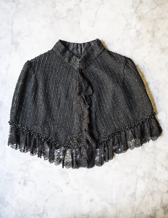 Victorian Beaded and Lace Cape, Burlesque Capelet, Steampunk, Gothic, Victorian Cape by vintagefables steampunk buy now online