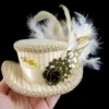 Cream Striped Steampunk Mini Victorian Riding Hat Fascinator, Marie Antoinette, Alice in Wonderland Mad Hatter Tea Party, Derby Hat by TheWeeHatter steampunk buy now online