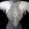 White feather epaulettes. Steampunk feather and lace collar. Bridal feather and lace collar. Feather cape alternative. 'Flora' Also in Black by BurningPlaya steampunk buy now online