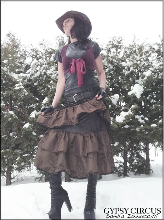 Skirt - Steampunk - Victorian - Burning Man - Gypsy - Tiered Skirt - Tango - Overskirt - Petticoat - Bohemian - Taffeta - Size Large by GypsyCircus steampunk buy now online