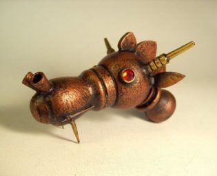 Steampunk Dragon Head Copper Robot Dragon Fairytale Fantasy Ruby Eyes Wood Sculpture by buildersstudio steampunk buy now online