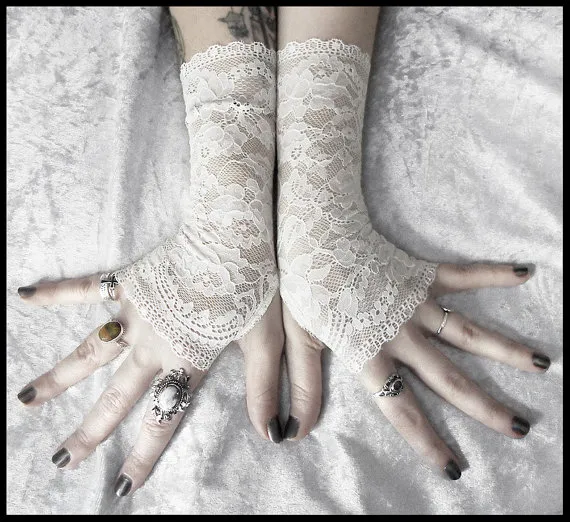 Lace Gloves Fingerless | Off White Pale Ivory Floral | Bridal Woodland Wedding Romantic Austen Arm Warmers Bellydance Gothic Goth | Patience by ZenAndCoffee steampunk buy now online