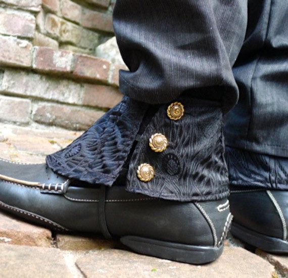 Black Peacock Silk Brocade Spats by dashandbag steampunk buy now online