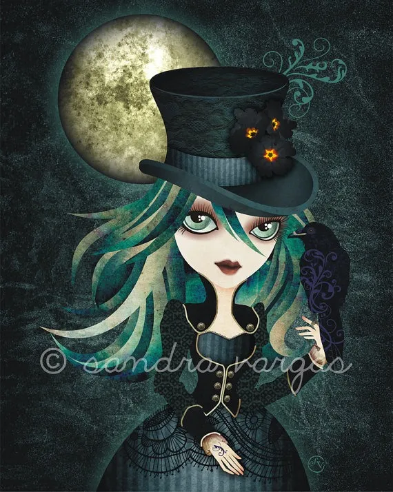 Raven's Moon, 8 x 10 Art Print, Victorian Gothic Girl by sandragrafik steampunk buy now online