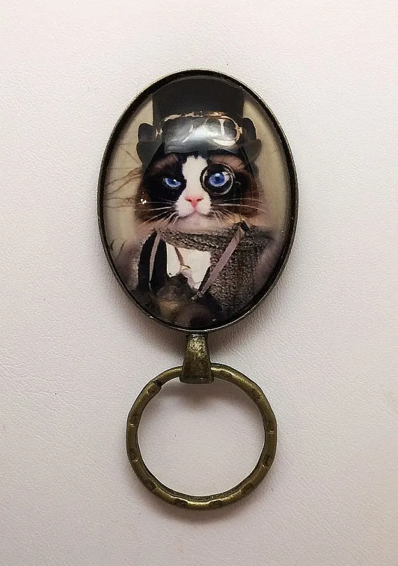 Steampunk Cat Magnetic Badge Holder , Magnetic Eyeglass Holder, ID Badge Holder, Magnetic brooch, Magnetic pin, Reading Glasses Holder by SusieQ4You steampunk buy now online