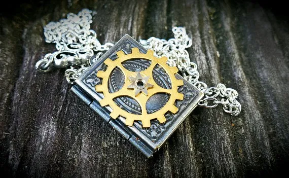 Cog Book Locket - Steampunk Inspired Pendant by FunkyGlam steampunk buy now online
