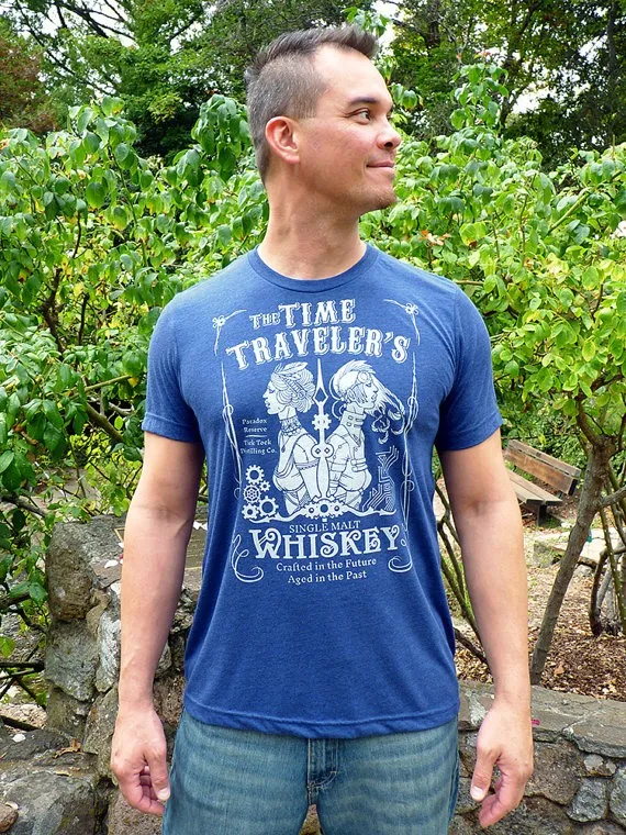 Whiskey Shirt, Mens Graphic Tee - Whiskey Gifts, Steampunk Geek Tshirt - Time Traveler's Whiskey Men's Tshirt - Speculative Spirits by binarywinter steampunk buy now online