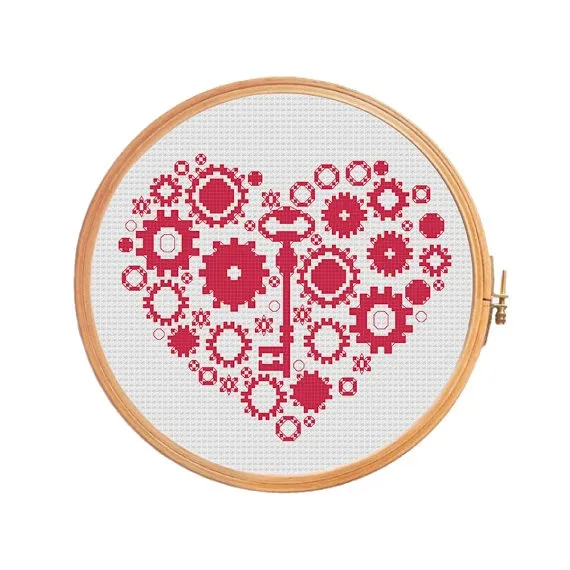 Key to heart steampunk - modern cross stitch pattern - valentines day ...