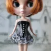 Gothic burlesque grey and black corset hand made fits Blythe doll by JonnaJonzon steampunk buy now online