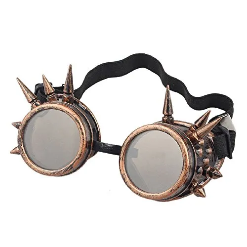 Ultra Bronze with Brown Lenses Spike Premium Quality Steampunk Goggles Cyber Glasses Victorian Punk Style Welding Cosplay in a Gothic Style Goth Rustic Rivet Vintage Copper Round Rave Novelty Cosplay Black Silver Gold Bronze Brown steampunk buy now online