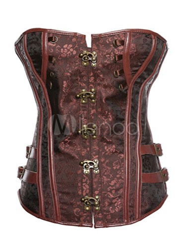 Brown Steampunk Overbust Steel Boned Corset With Hook Closure steampunk buy now online