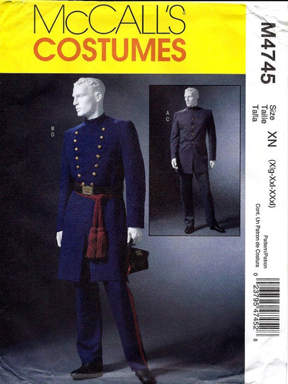Civil war Union and Confederate soldier costumes pattern in Men's sizes X-Large - XXX-Large McCalls M4745/4745 UNCUT & FF (2004) K658 by ZimmergirlzBazaar steampunk buy now online