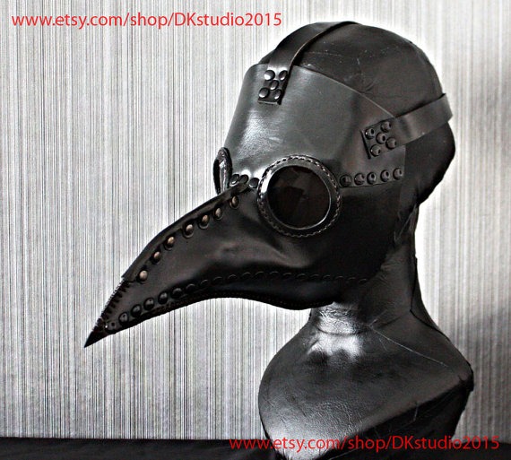 1:1 Custom Genuine Leather Halloween Costume Cosplay Steam Punk Bird Prop Dr. Dr Plague Doctor Mask Black GL03 by DKstudio2015 steampunk buy now online