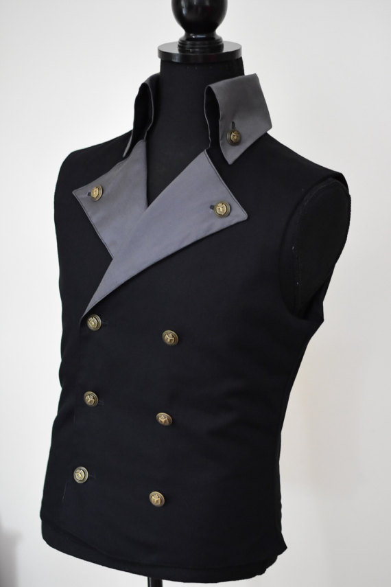 SALE! Ready to ship, Mens Steampunk Victorian Vest - Black Pirate Costume Burning Man Festival Hipster Waist Coat Vest by SpunkitDesigns steampunk buy now online