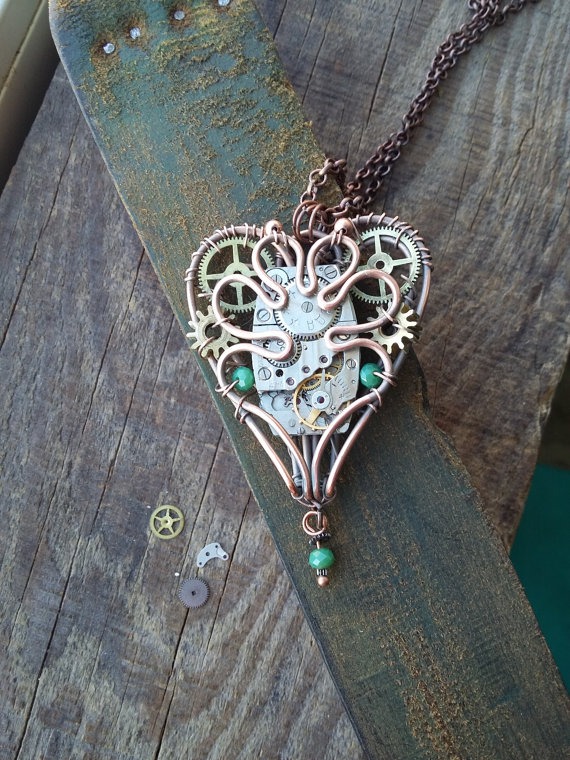 Steampunk gears heart necklace by AlmostRealFlowersArt steampunk buy now online