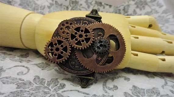Steampunk Brooch Pin Badge Hat Pin Lapel Pin Shawl Pin Copper Brass Compass Gears by Scarletrabbit steampunk buy now online