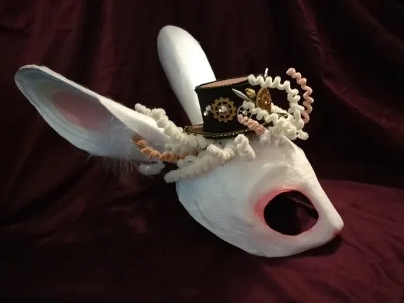 White Rabbit Mask - Rabbit Mask, Steampunk mask, cosplay mask, theatrical mask, woodland creatures, festival mask, custom mask by Bythecreekcreations steampunk buy now online