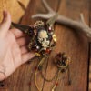 Steampunk Clock Brooch- Steampunk Jewelry Day Of The Dead Cameo Double Brooch With Bronze Wings by TwiggiLight steampunk buy now online