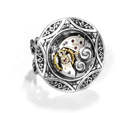 Steampunk Jewelry Mens Ring Vintage Petite Round Watch Silver CELTIC Design Steam Punk Ring, Mothers Day, Fathers Day Gift - by edmdesigns by edmdesigns steampunk buy now online