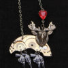 Necklace with deer head, watch mechanisms, red heart, steampunk by Confidentiel steampunk buy now online