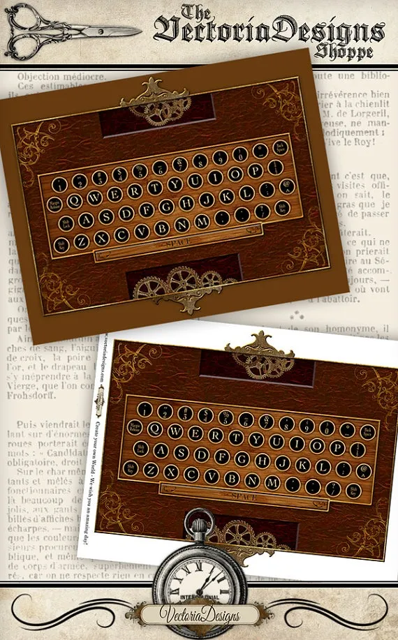 Steampunk Keyboard Printable instant download Digital Collage Sheet VDMIST0673 by VectoriaDesigns steampunk buy now online