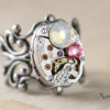 Steampunk Ring Opal Ring Pink Ring Unique Ring Swarovski Crystal Ring Watch Ring October Birthstone Steam Punk Jewelry Filigree Adjustable by inspiredbyelizabeth steampunk buy now online